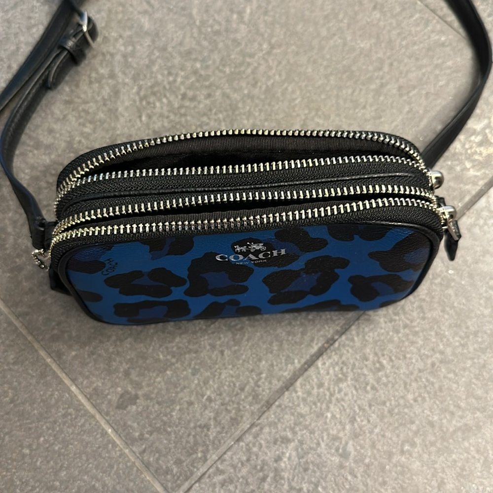 Coach Blue and Black Leopard Print Crossbody Bag - Picture 4 of 10